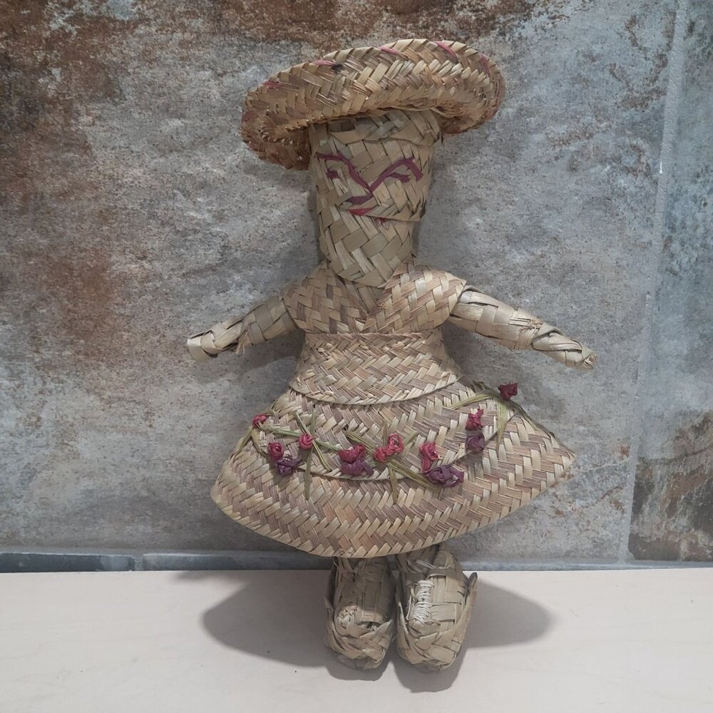 Vintage Handmade Straw Girl Doll